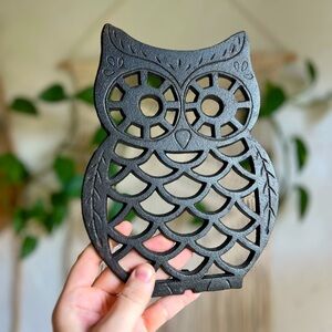 🦉 Cottagecore Cast Iron Owl Trivet – Rustic Boho Kitchen Decor | 9x7” Pot Holder